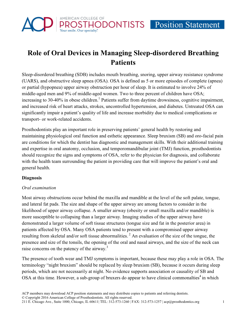 Role of Oral Devices in Managing Sleep-Disordered Breathing Patients