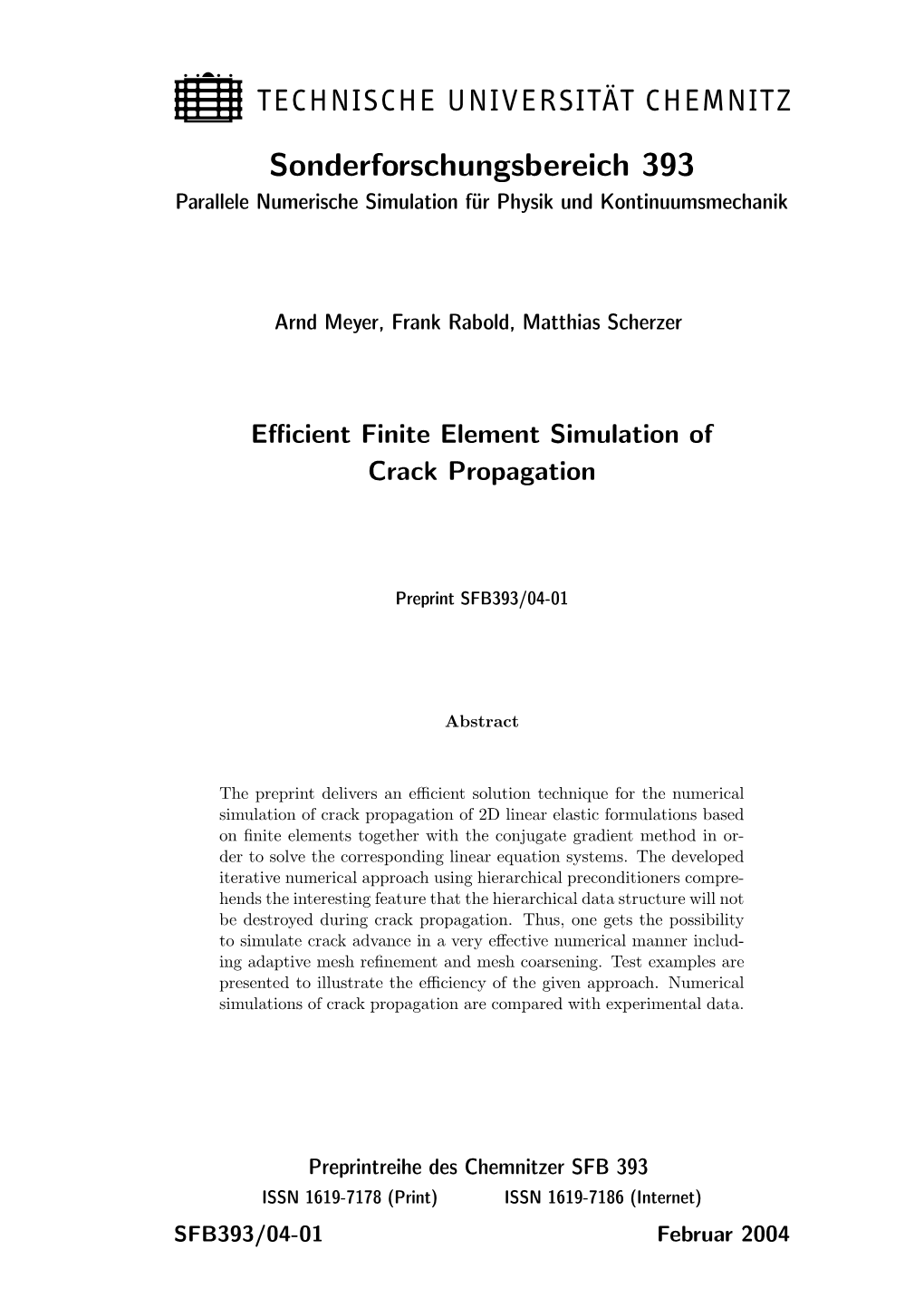 Efficient Finite Element Simulation of Crack Propagation