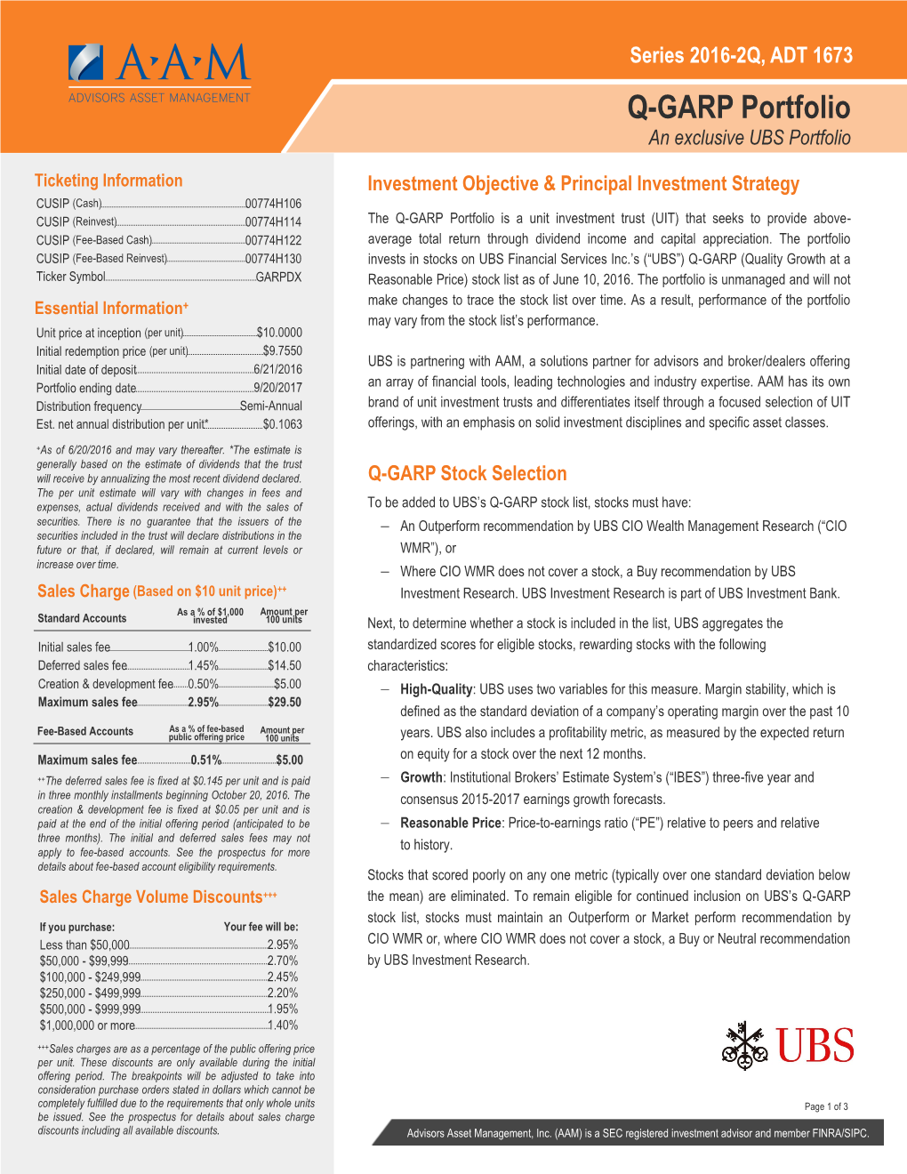 Q-GARP Portfolio an Exclusive UBS Portfolio