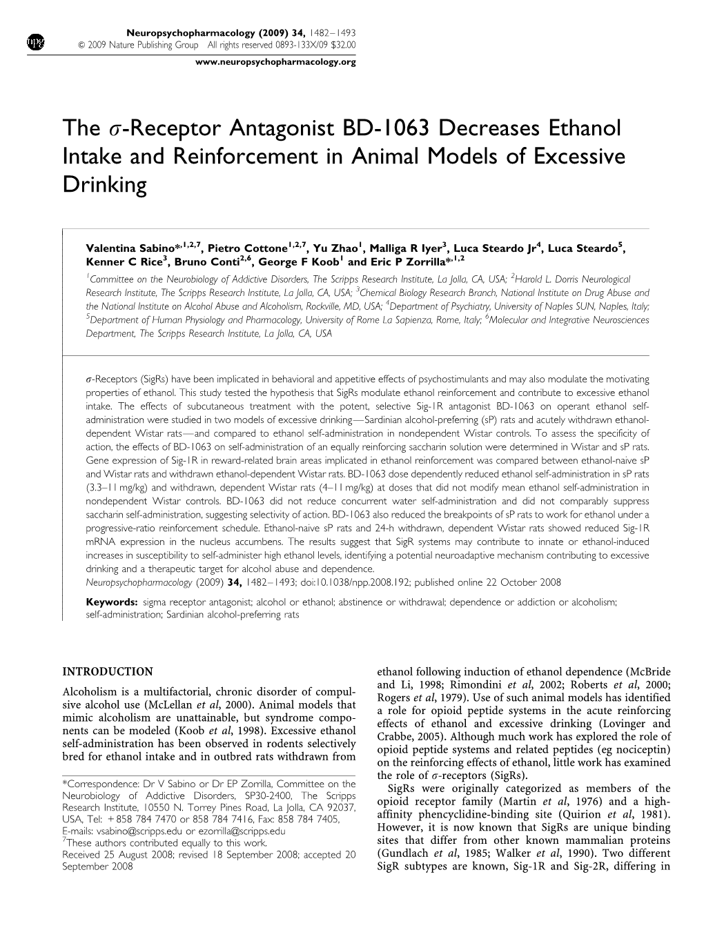 The Σ-Receptor Antagonist BD-1063 Decreases