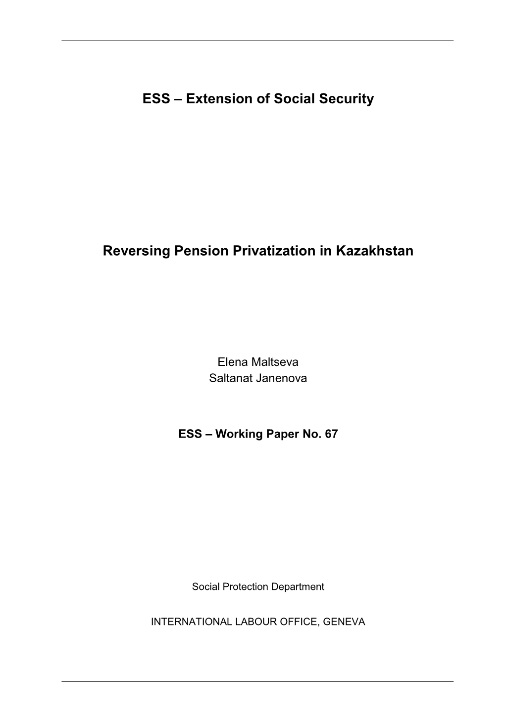 Reversing Pension Privatization in Kazakhstan