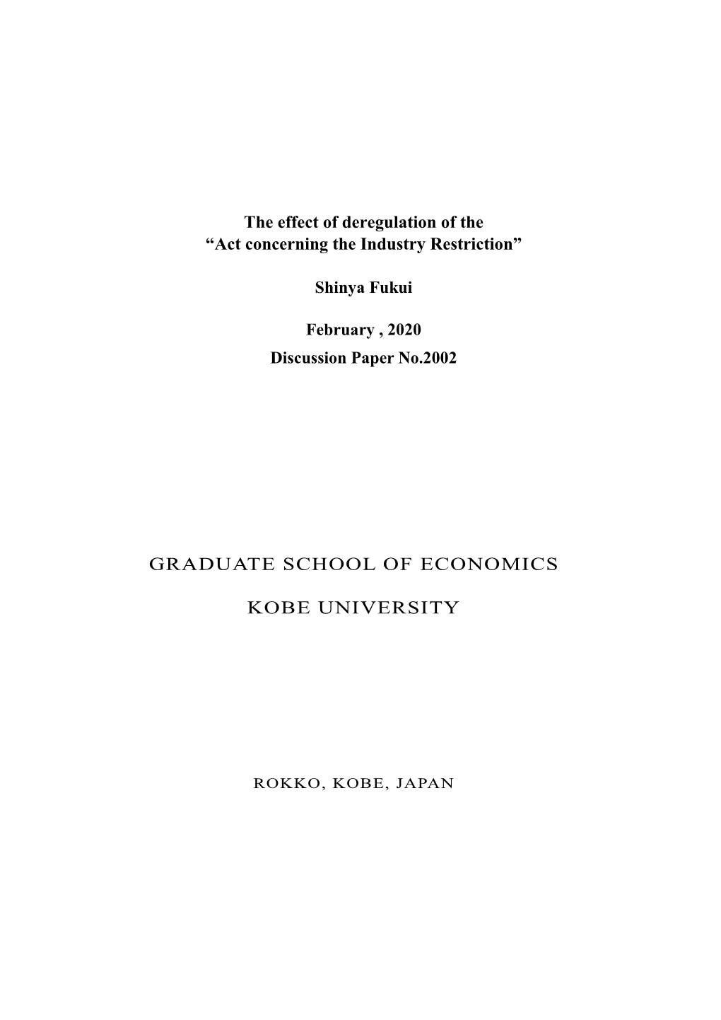 Graduate School of Economics Kobe University