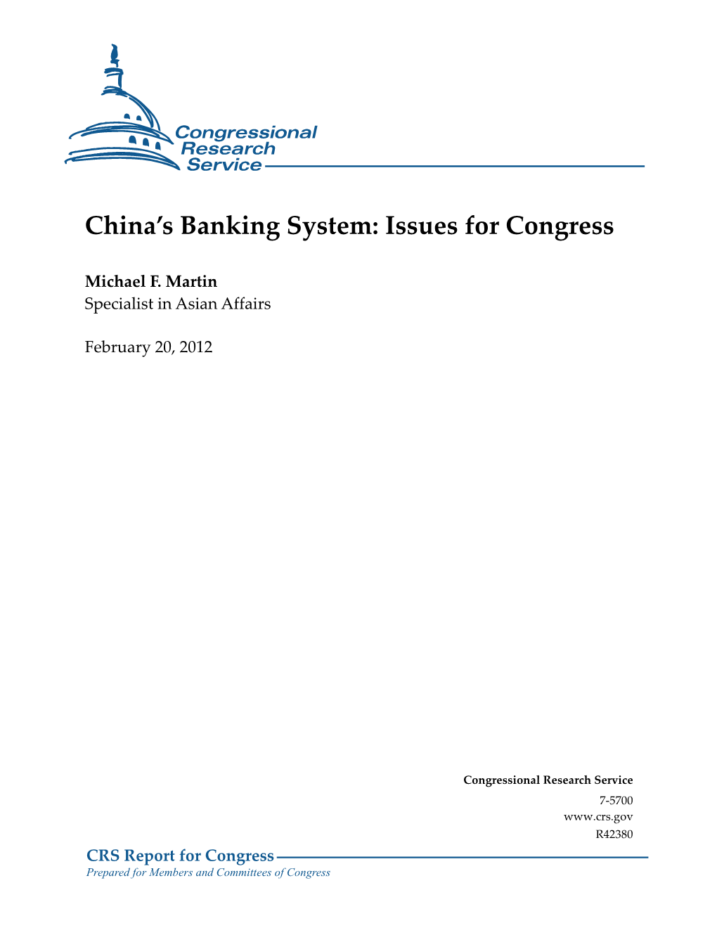 China's Banking System: Issues for Congress