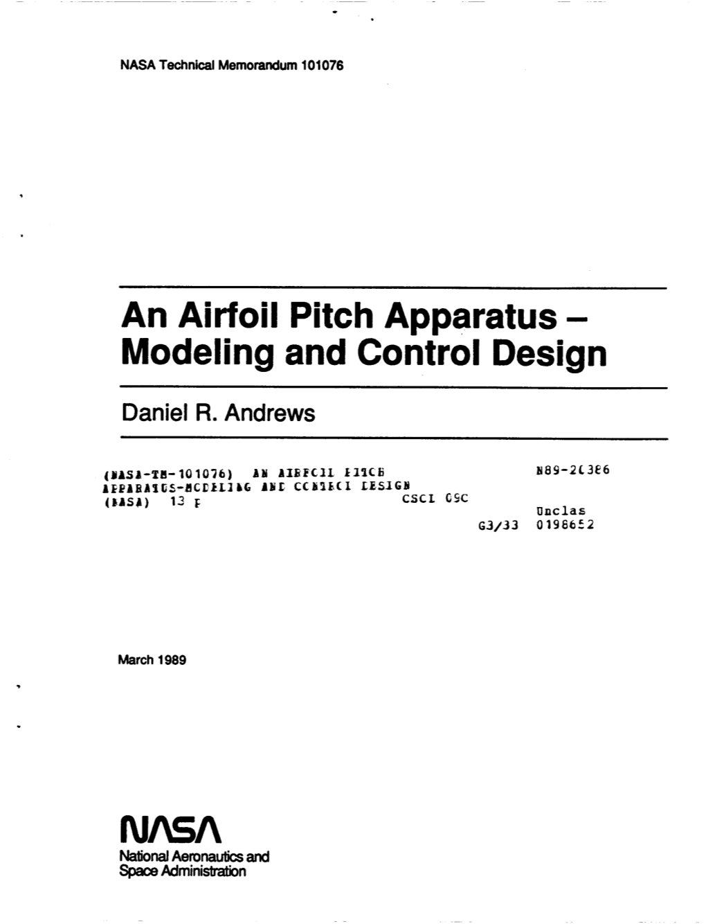 An Airfoil Pitch Apparatus - Modeling and Control Design