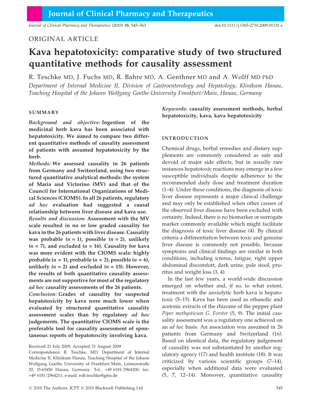 Kava Hepatotoxicity: Comparative Study of Two Structured Quantitative Methods for Causality Assessment