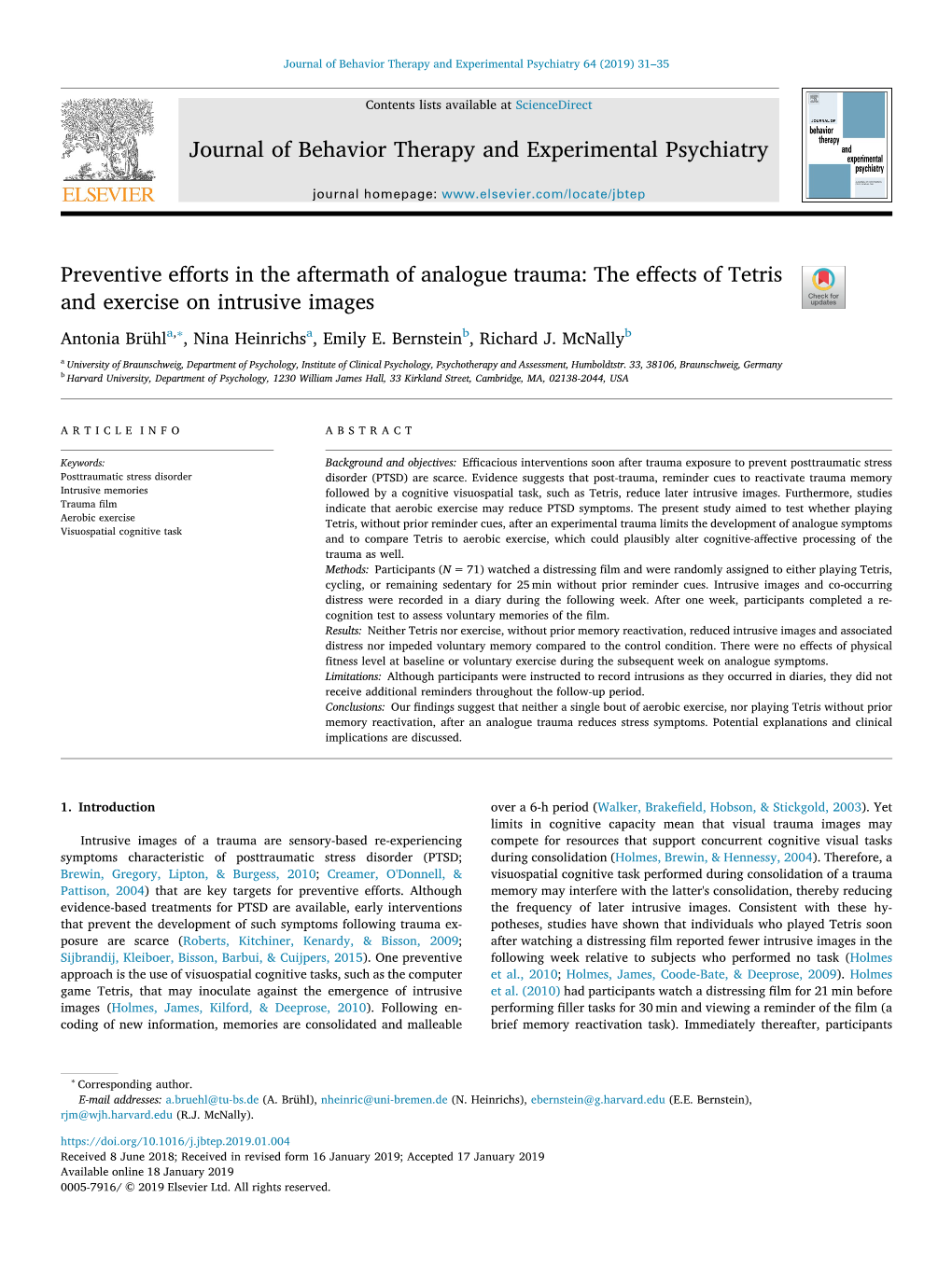 Preventive Efforts in the Aftermath of Analogue Trauma the Effects Of