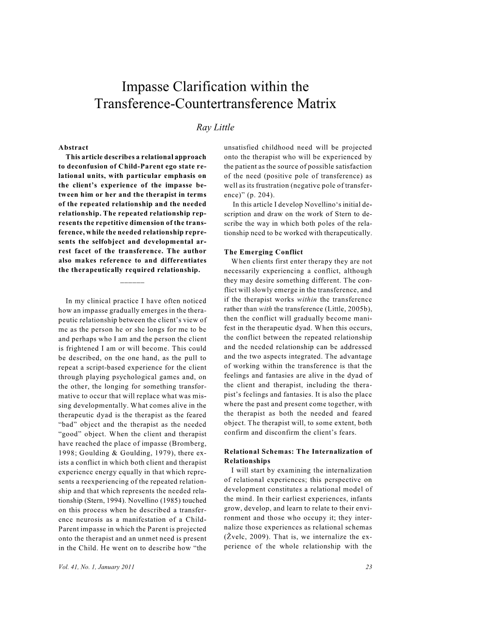 Impasse Clarification Within the Transference-Countertransference Matrix