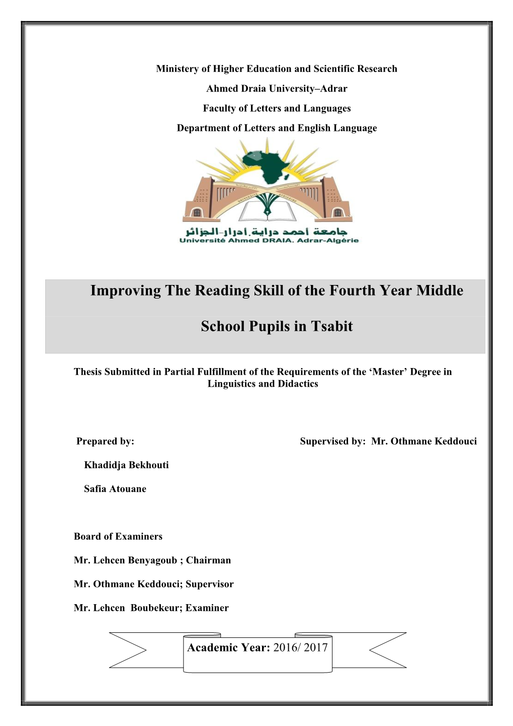 Improving the Reading Skill of the Fourth Year Middle School Pupils In