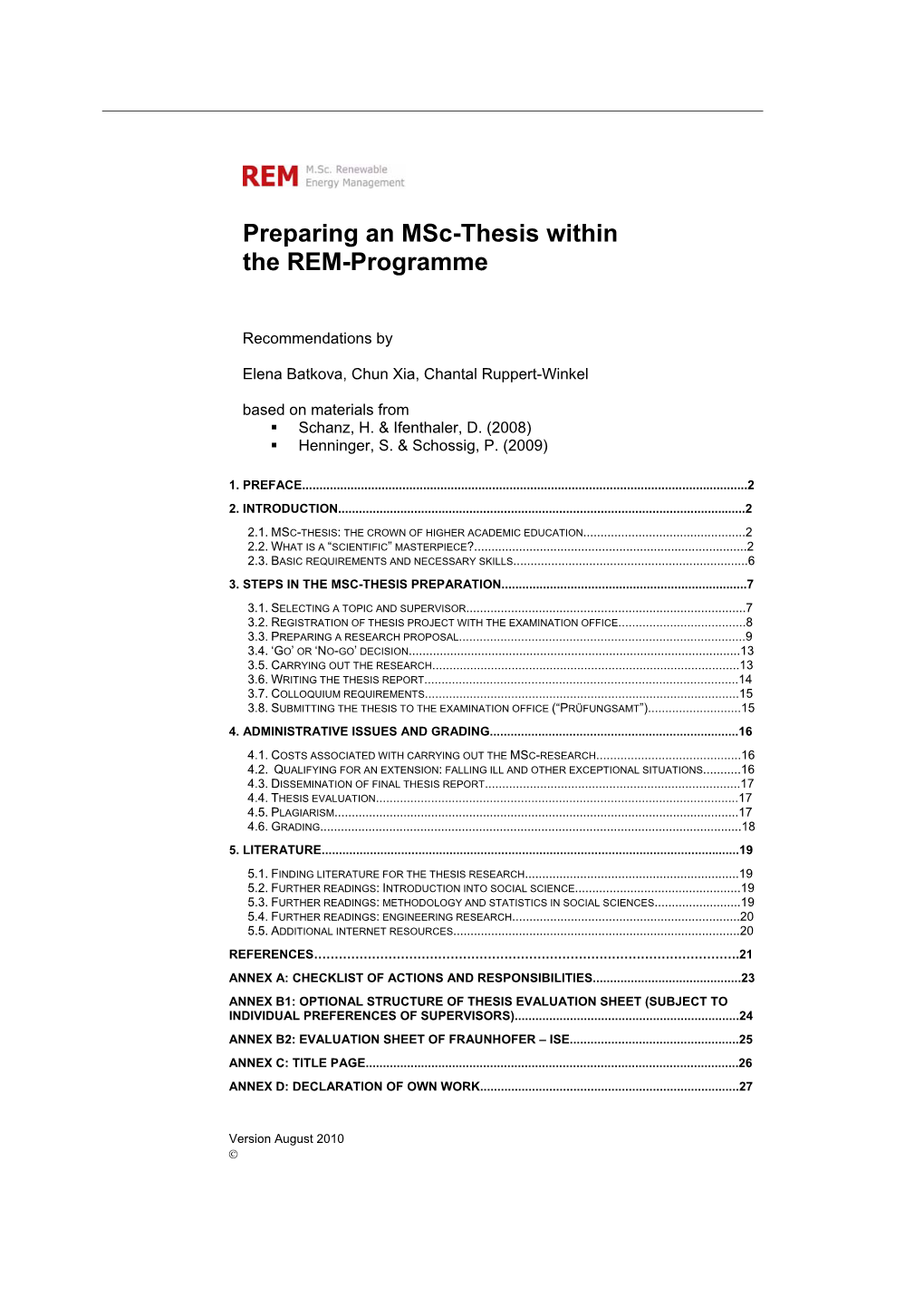 Preparing an Msc-Thesis Within the REM-Programme