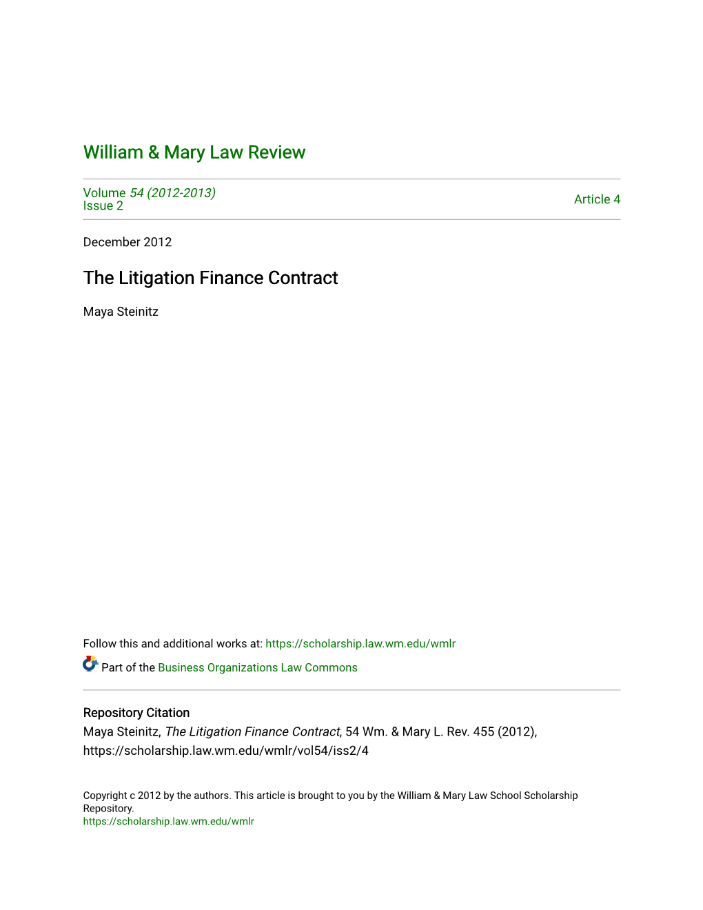 The Litigation Finance Contract