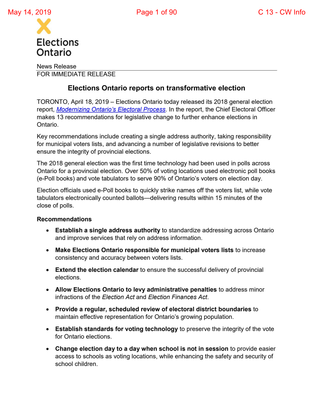 Elections Ontario Reports on Transformative Election