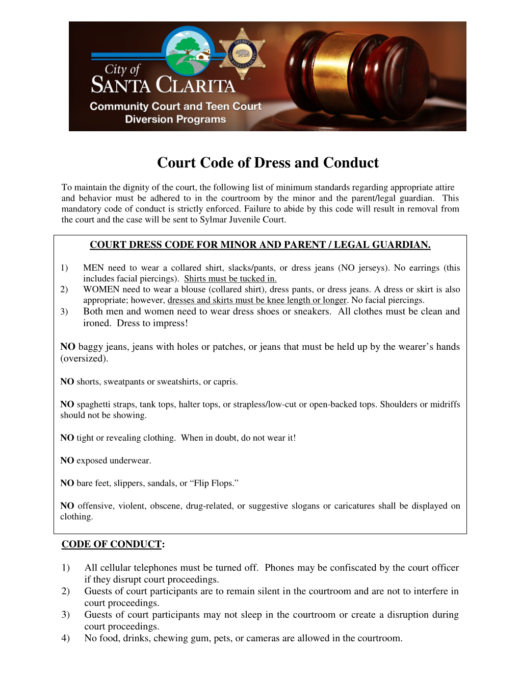 Court Code of Dress and Conduct