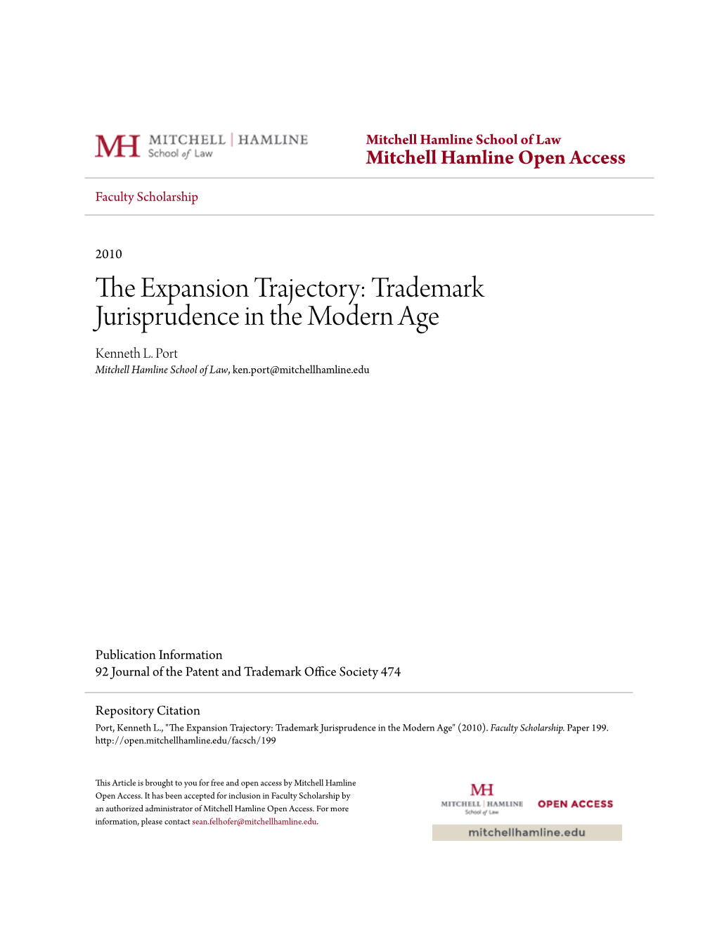 The Expansion Trajectory: Trademark Jurisprudence in the Modern Age Kenneth L