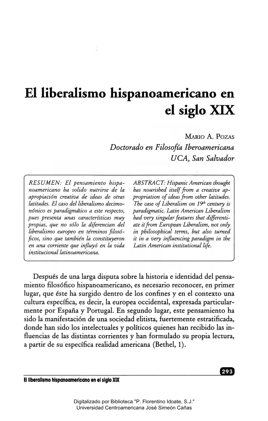 El Liberalismo Hispanoamericano En El Siglo XIX