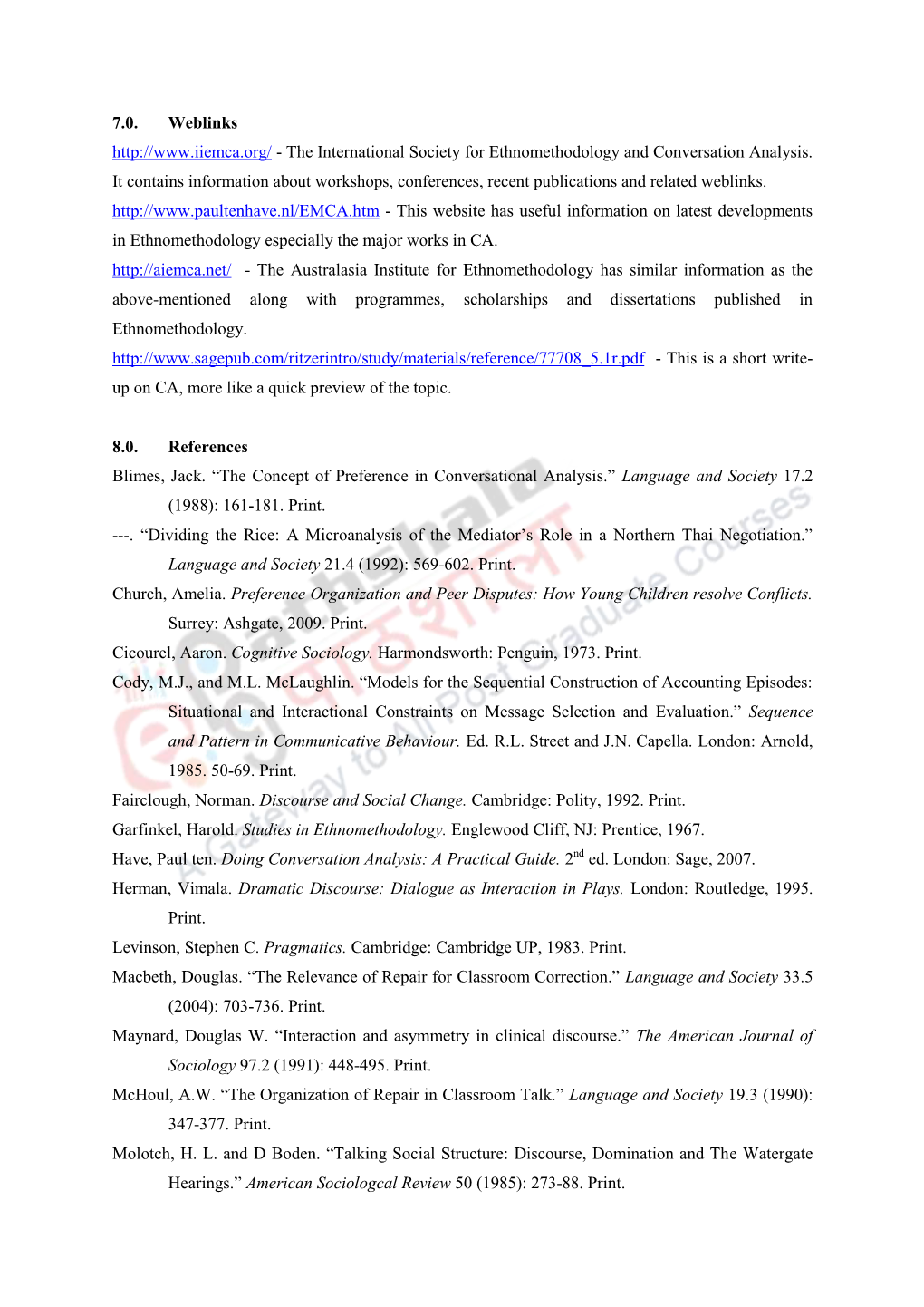 7.0. Weblinks - the International Society for Ethnomethodology and Conversation Analysis
