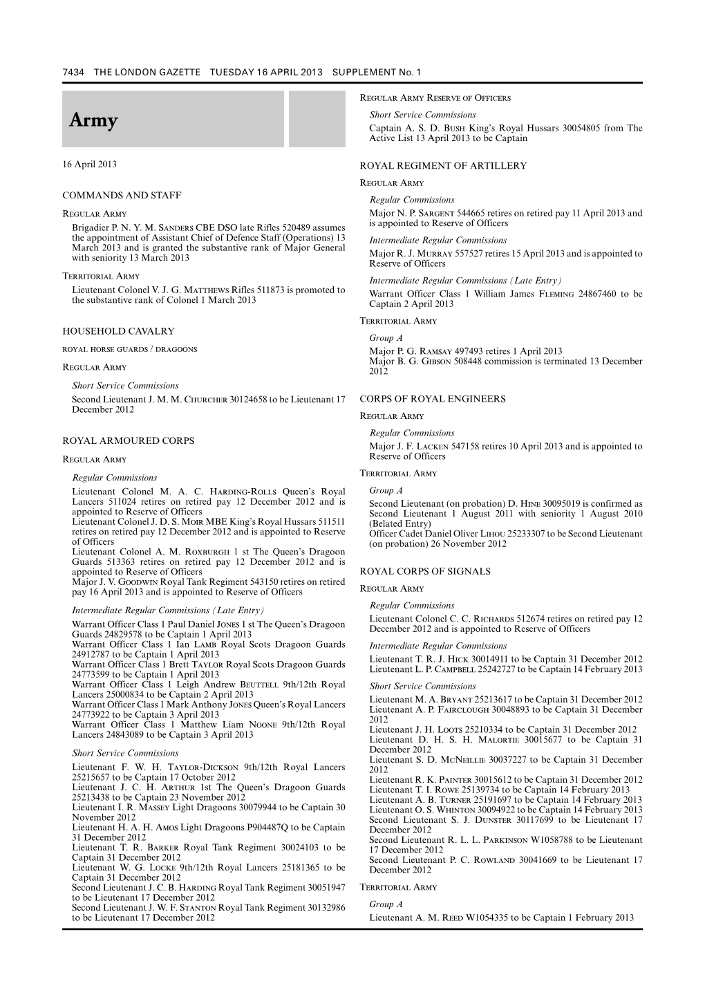 7434 the LONDON GAZETTE TUESDAY 16 APRIL 2013 SUPPLEMENT No. 1 16 April 2013 COMMANDS and STAFF Regular Army Brigadier P. N. Y