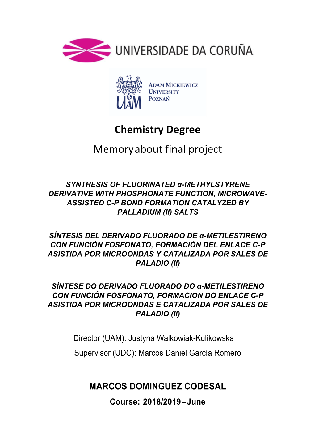 Chemistry Degree Memory About Final Project