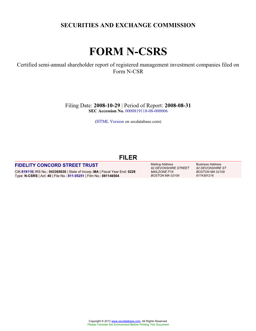 Form: N-CSRS, Filing Date: 10/29/2008