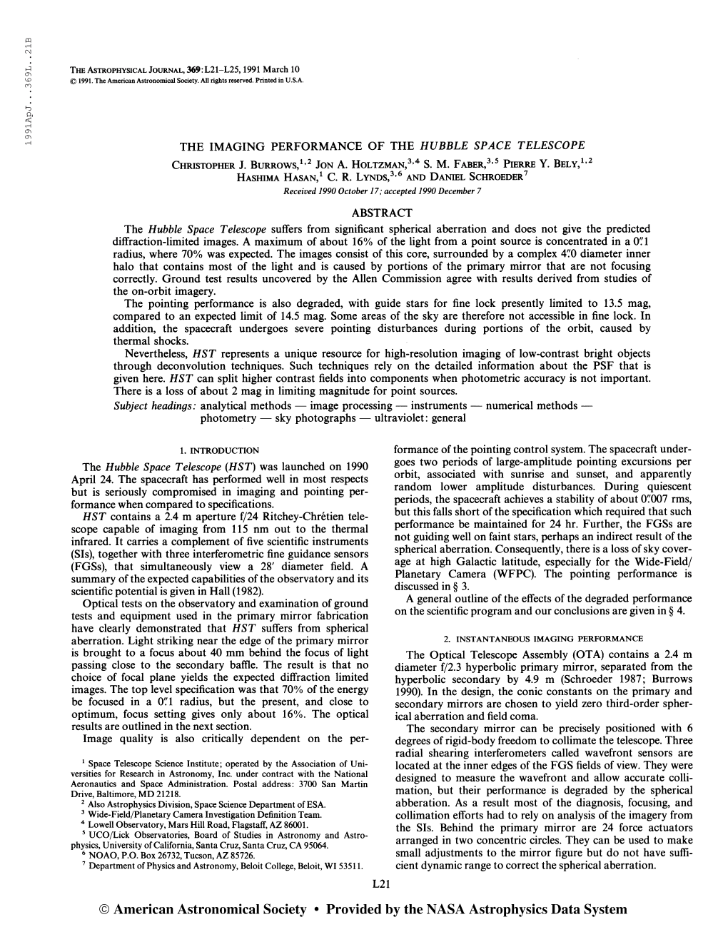 19 91Apj. . .3 6 9L. .21B the Astrophysical Journal, 369: L21-L25,1991 March 10 © 1991. the American Astronomical Society