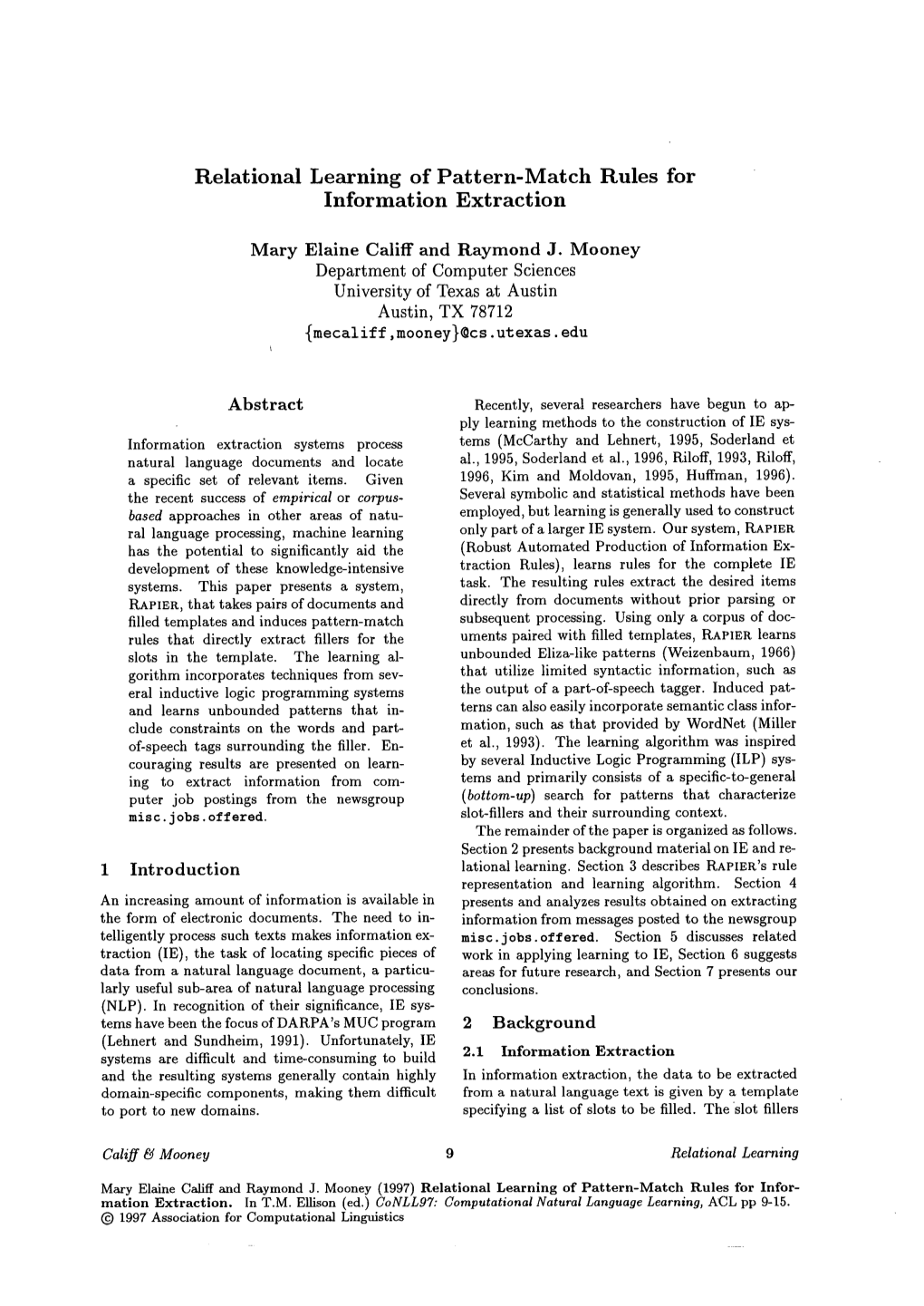 Relational Learning of Pattern-Match Rules for Information Extraction