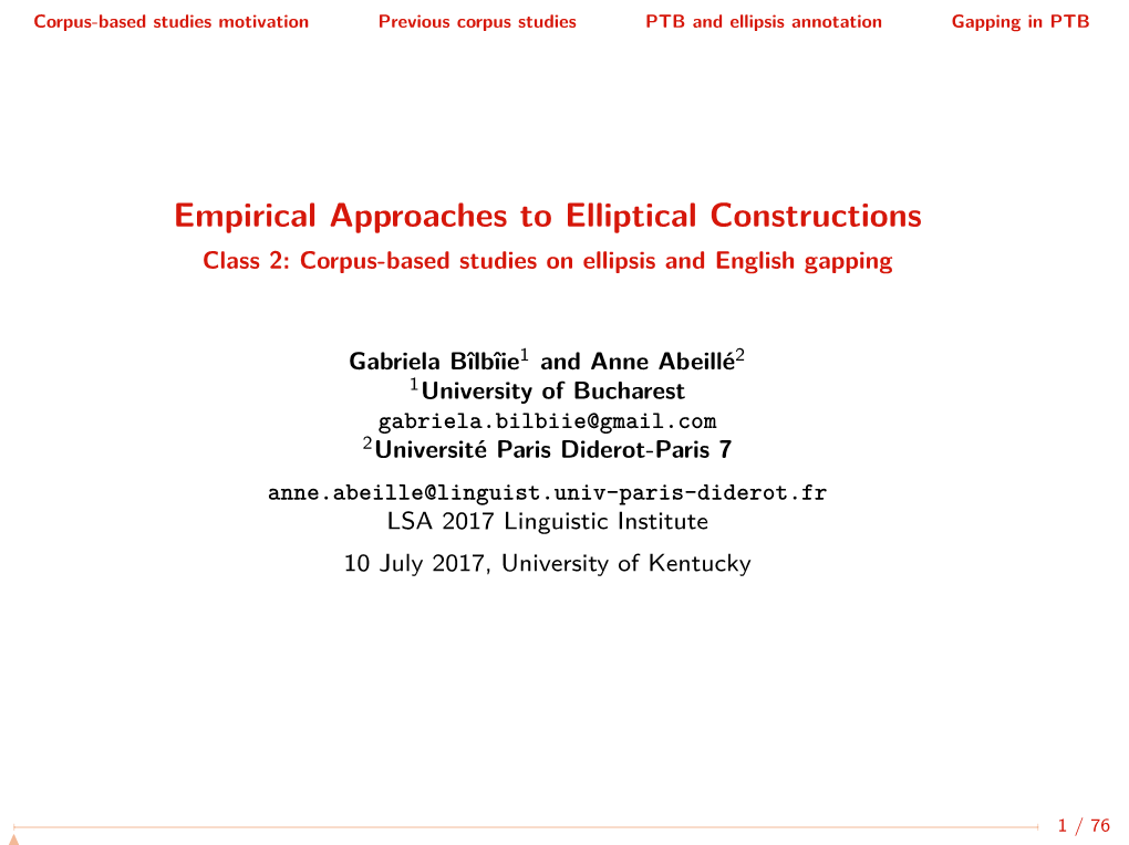 Class 2: Corpus-Based Studies on Ellipsis and English Gapping