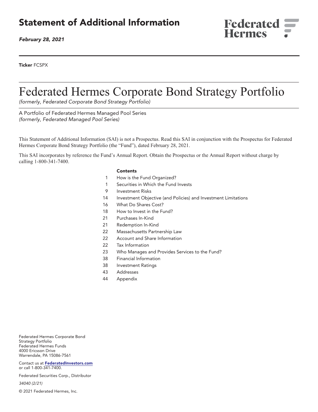 Corporate Bond Strategy Portfolio (Formerly, Federated Corporate Bond Strategy Portfolio)