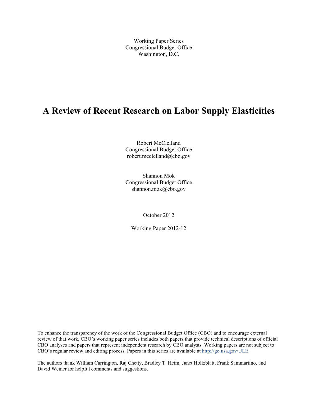 A Review of Recent Research on Labor Supply Elasticities