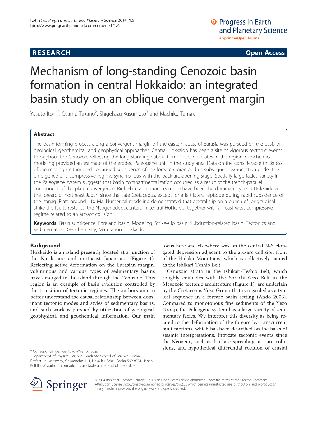 Mechanism of Long-Standing Cenozoic Basin Formation in Central Hokkaido