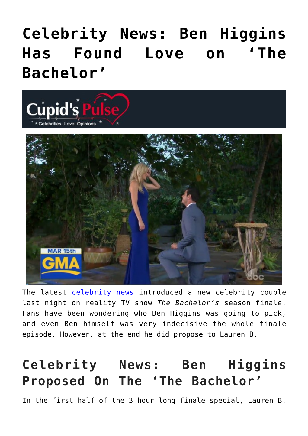 Celebrity News: Ben Higgins Has Found Love on &#8216