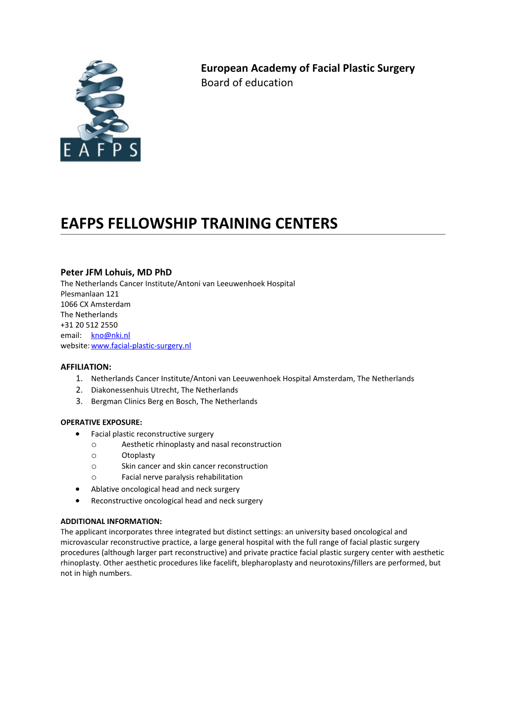 Eafps Fellowship Training Centers