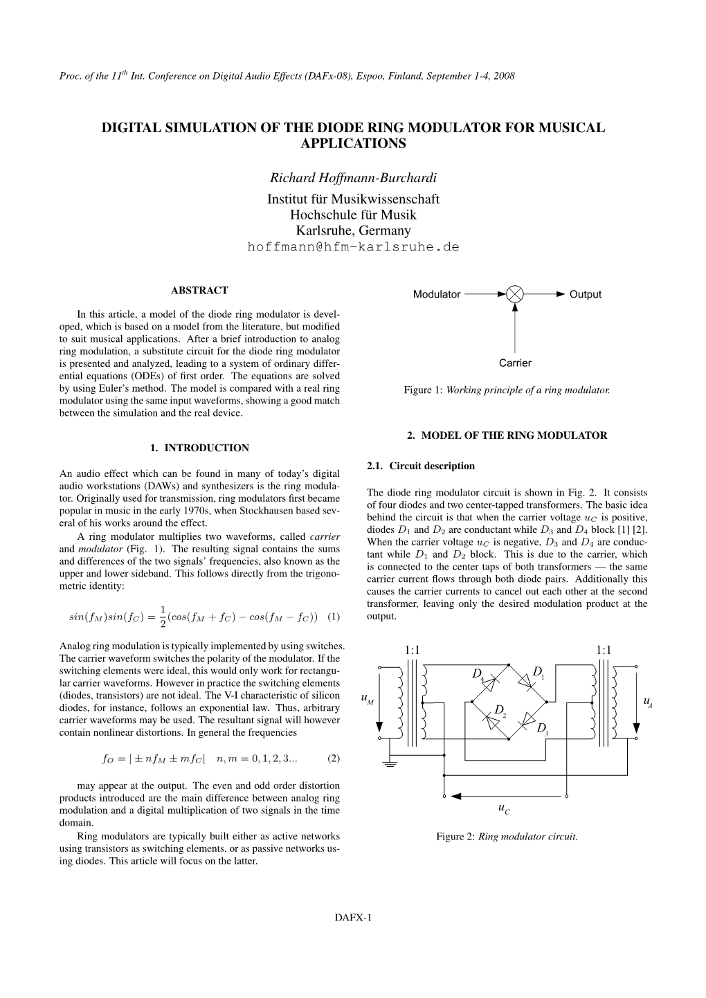 Digital Simulation of the Diode Ring Modulator for Musical Applications