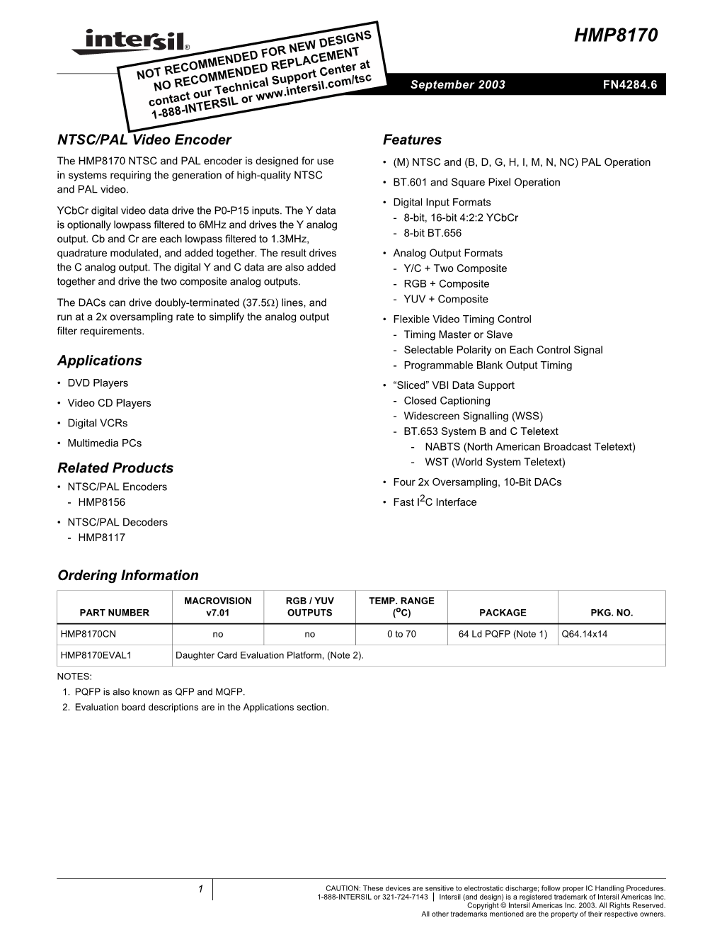 HMP8170 Datasheet