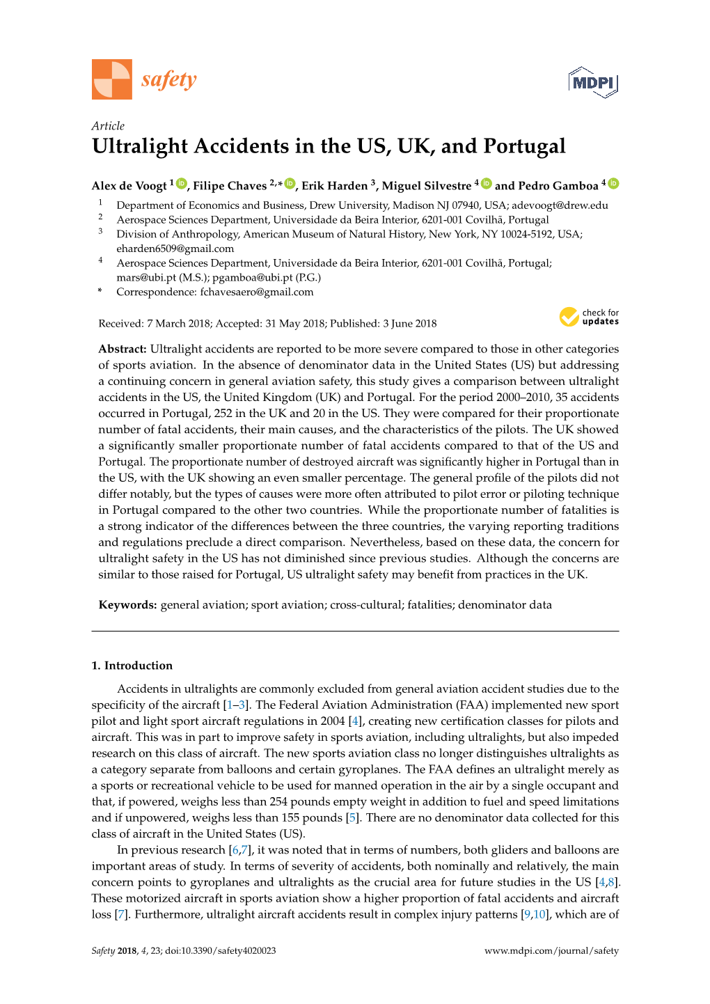 Ultralight Accidents in the US, UK, and Portugal