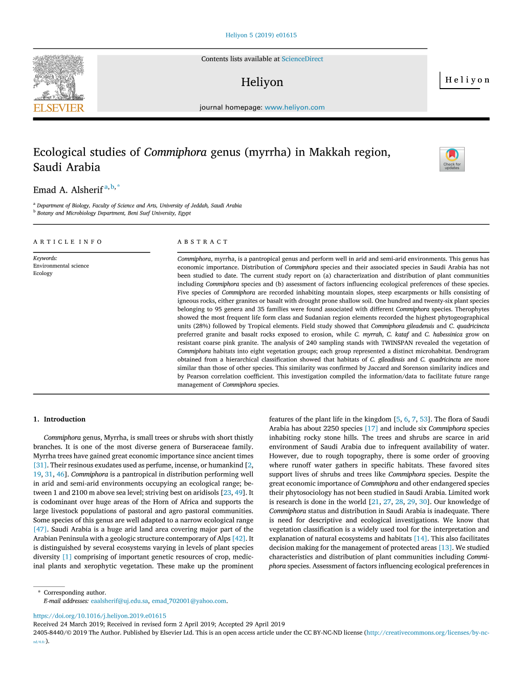 Ecological Studies of Commiphora Genus (Myrrha) in Makkah Region, Saudi Arabia