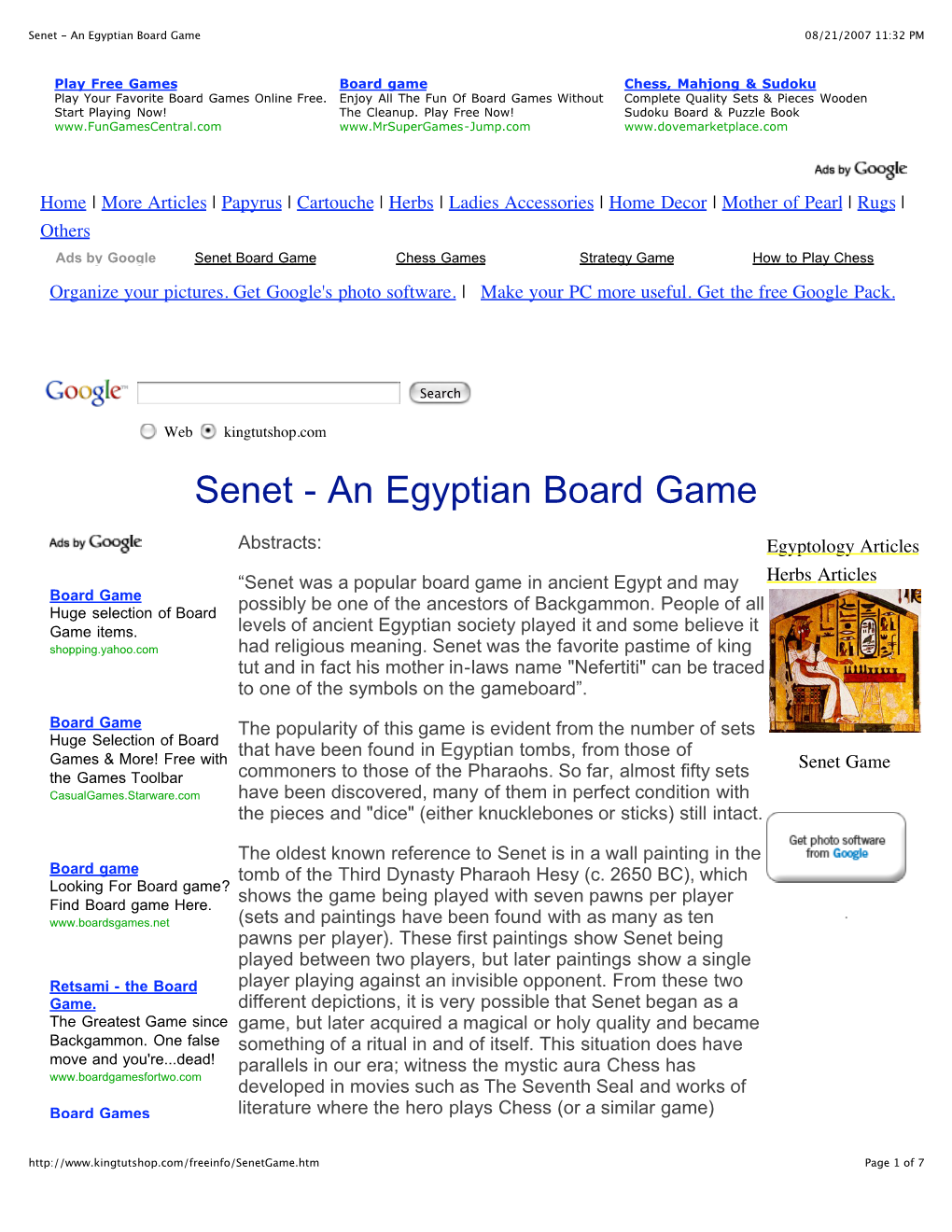 Senet - an Egyptian Board Game 08/21/2007 11:32 PM