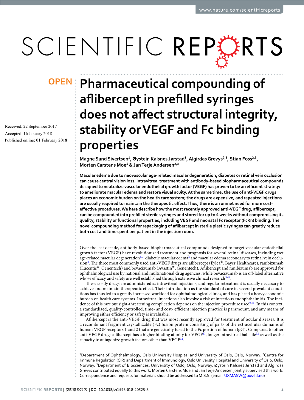 Pharmaceutical Compounding of Aflibercept in Prefilled Syringes