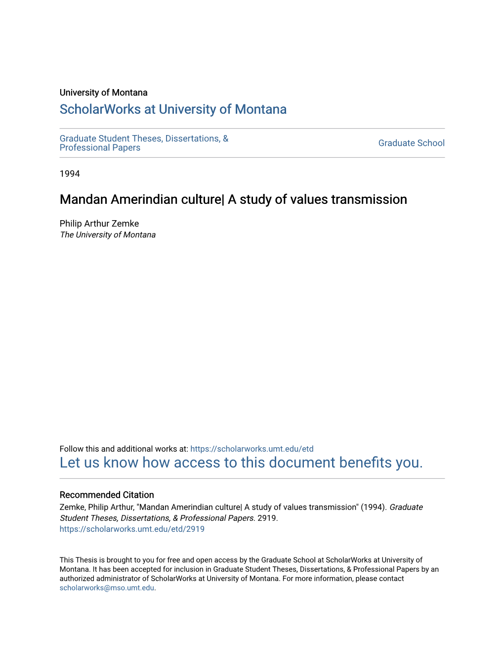 Mandan Amerindian Culture| a Study of Values Transmission