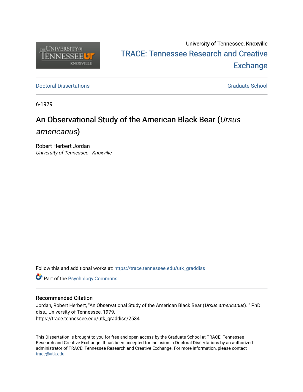 An Observational Study of the American Black Bear (Ursus Americanus)