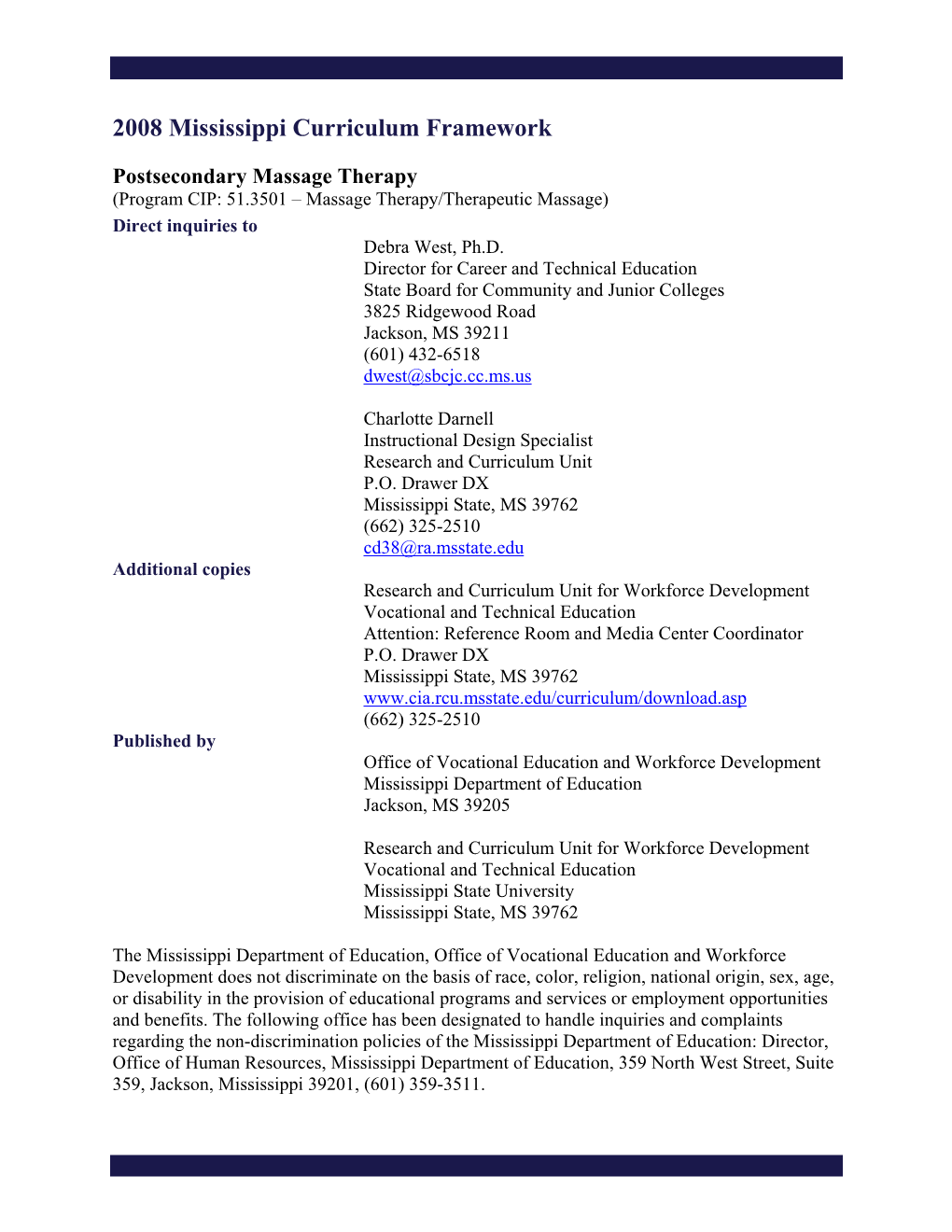 2008 Mississippi Curriculum Framework