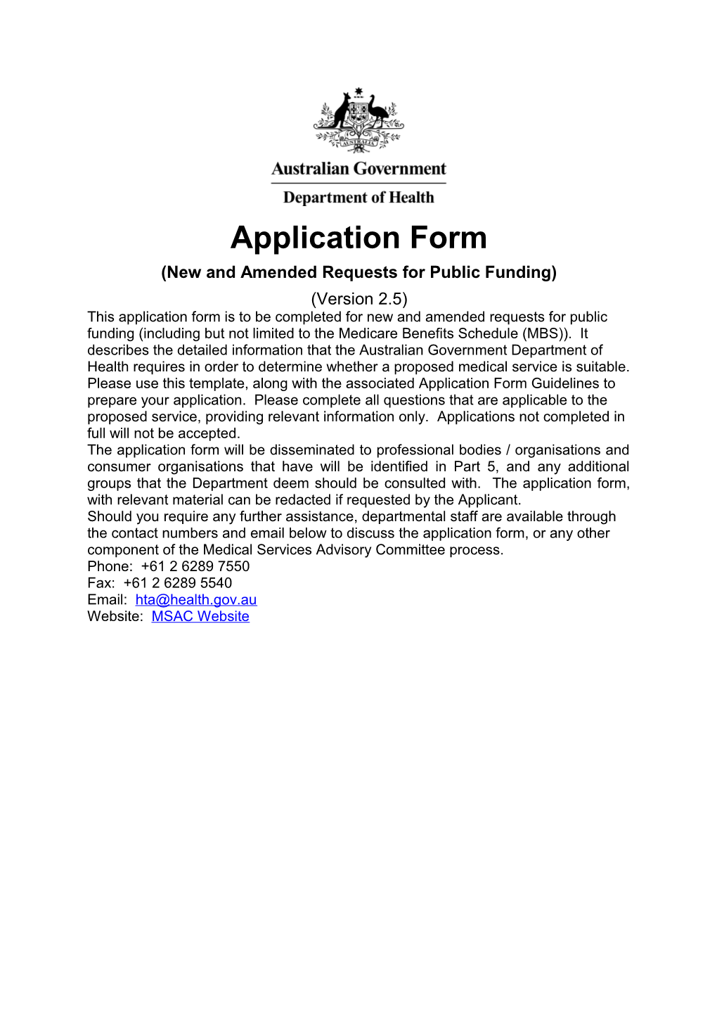 MSAC Application Form