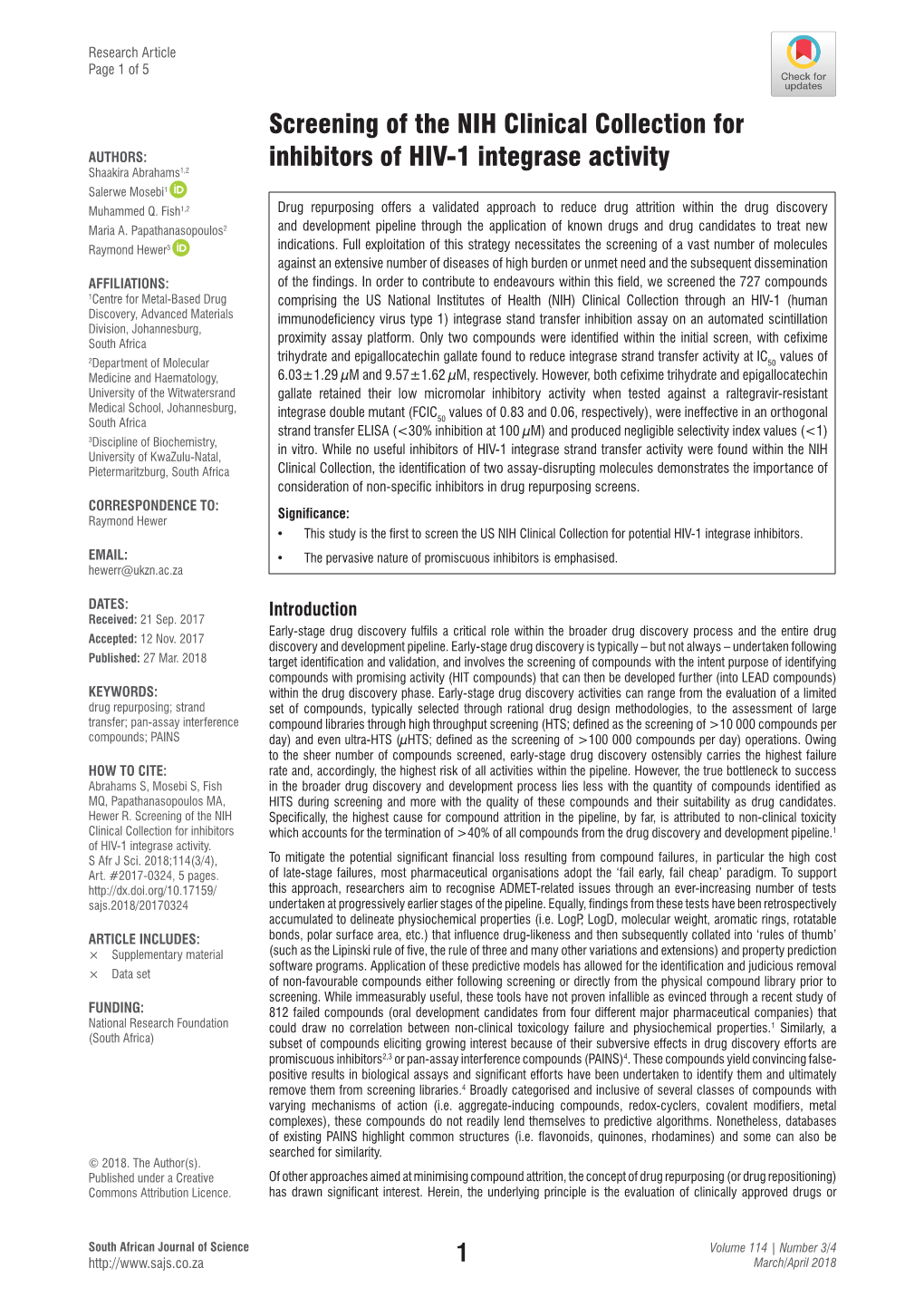 Screening of the NIH Clinical Collection for Inhibitors of HIV-1