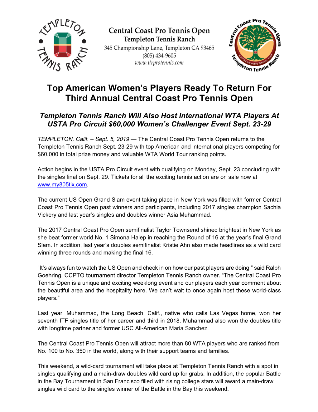 Top American Women's Players Ready to Return for Third Annual