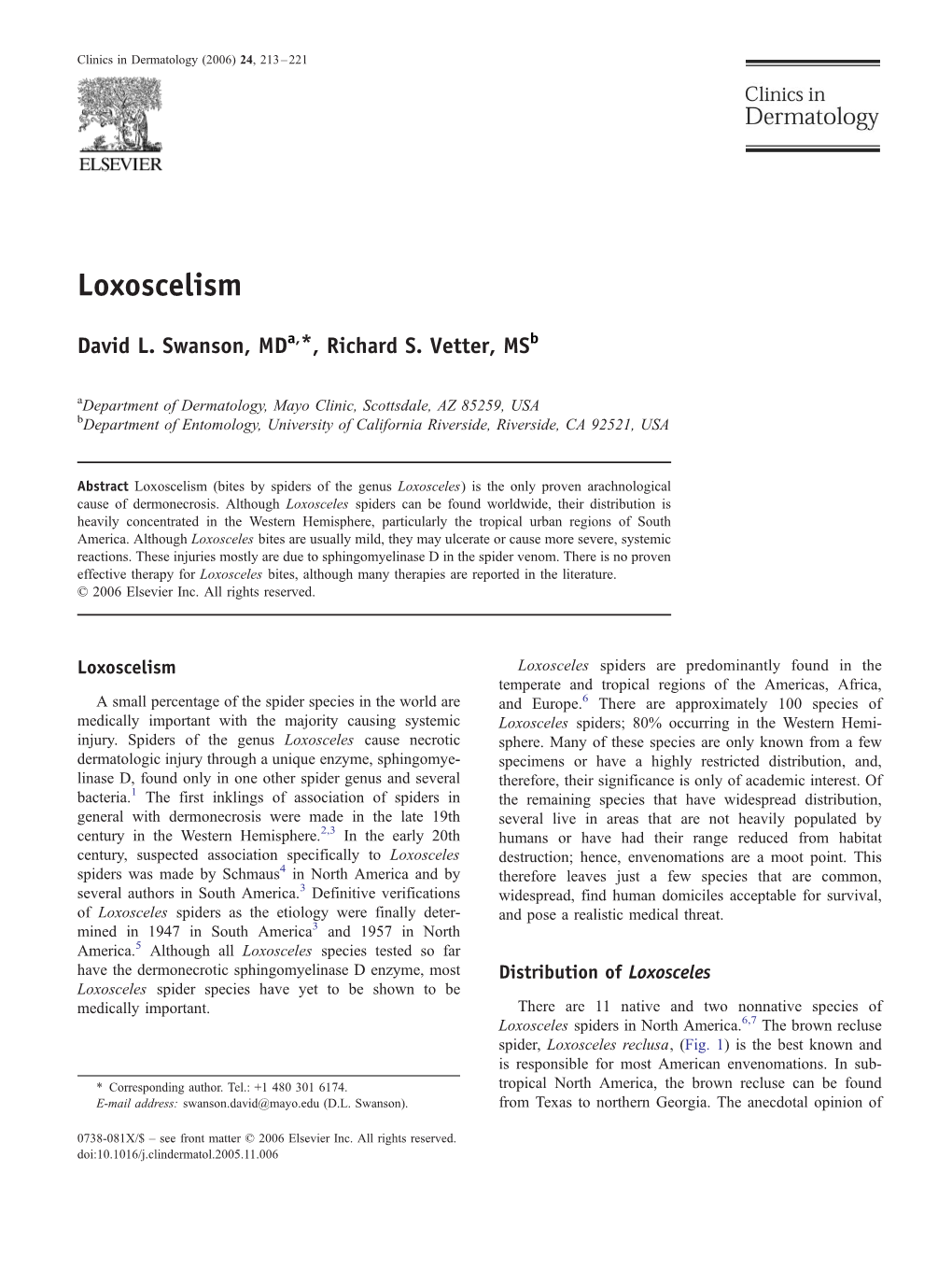 2006 Swanson and Vetter. Loxoscelism