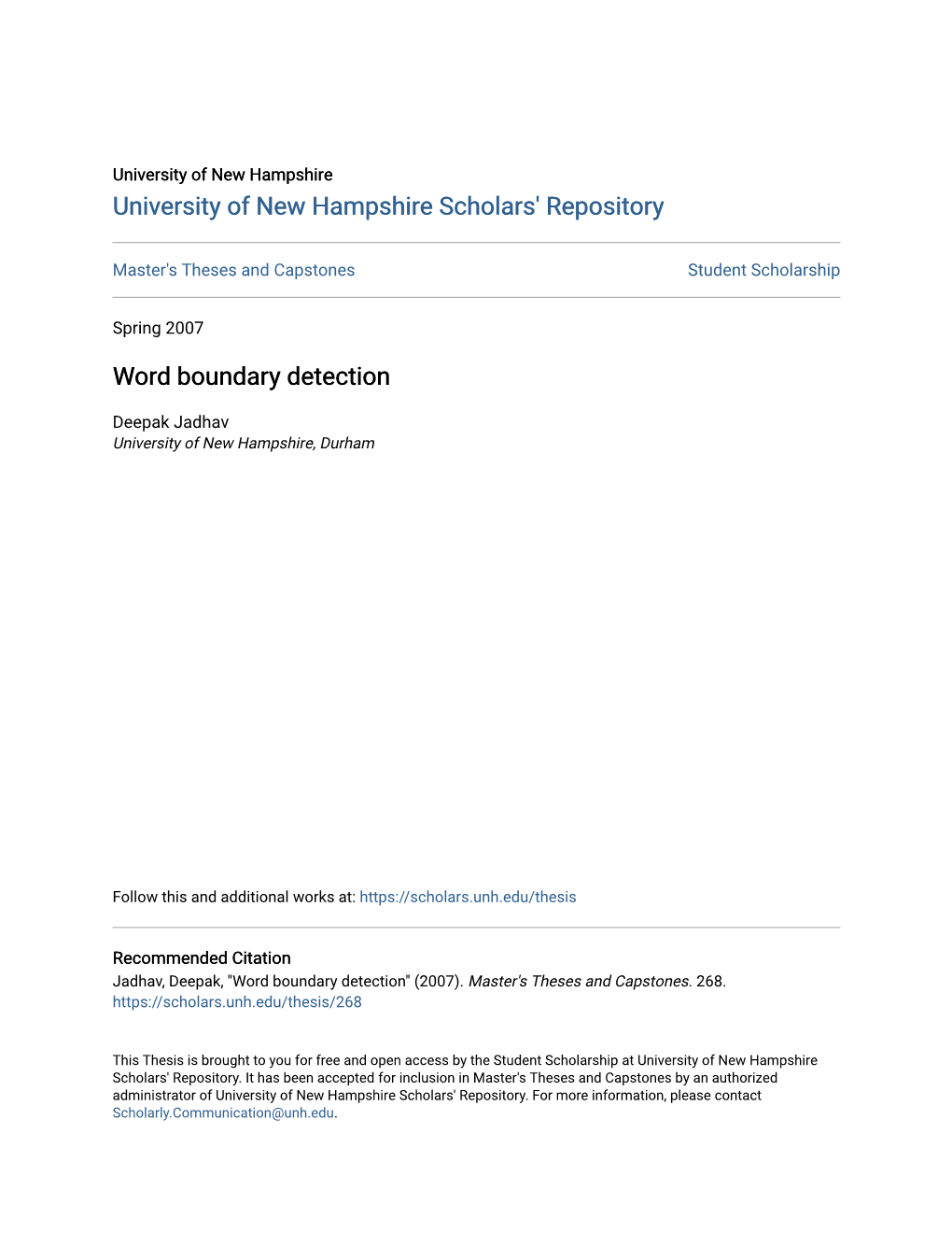 Word Boundary Detection