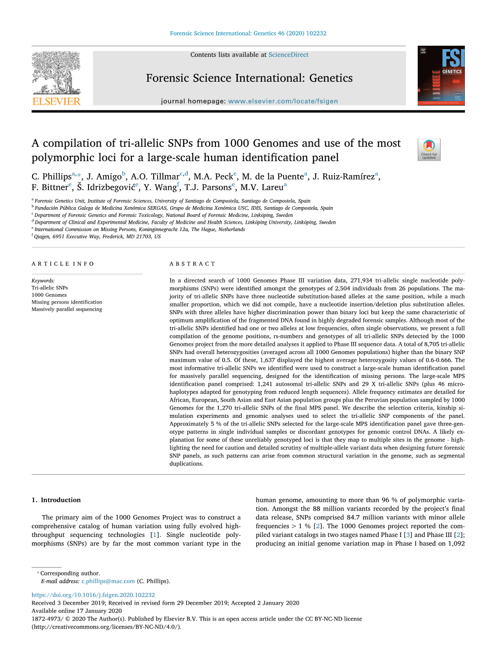 A Compilation of Tri-Allelic Snps from 1000 Genomes and Use of the Most Polymorphic Loci for a Large-Scale Human Identiﬁcation Panel T