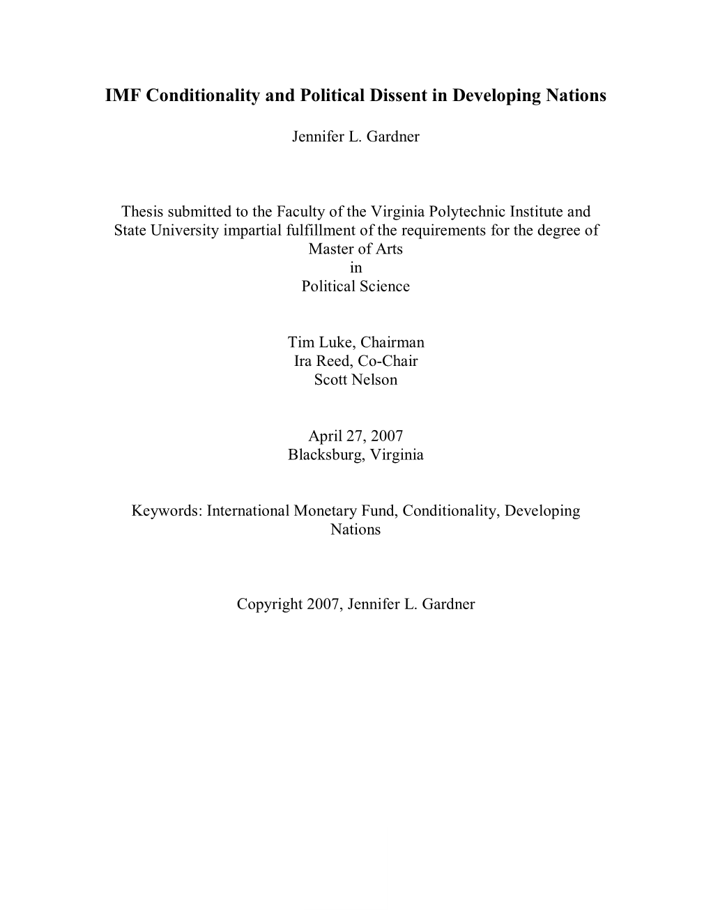 IMF Conditionality and Political Dissent in Developing Nations