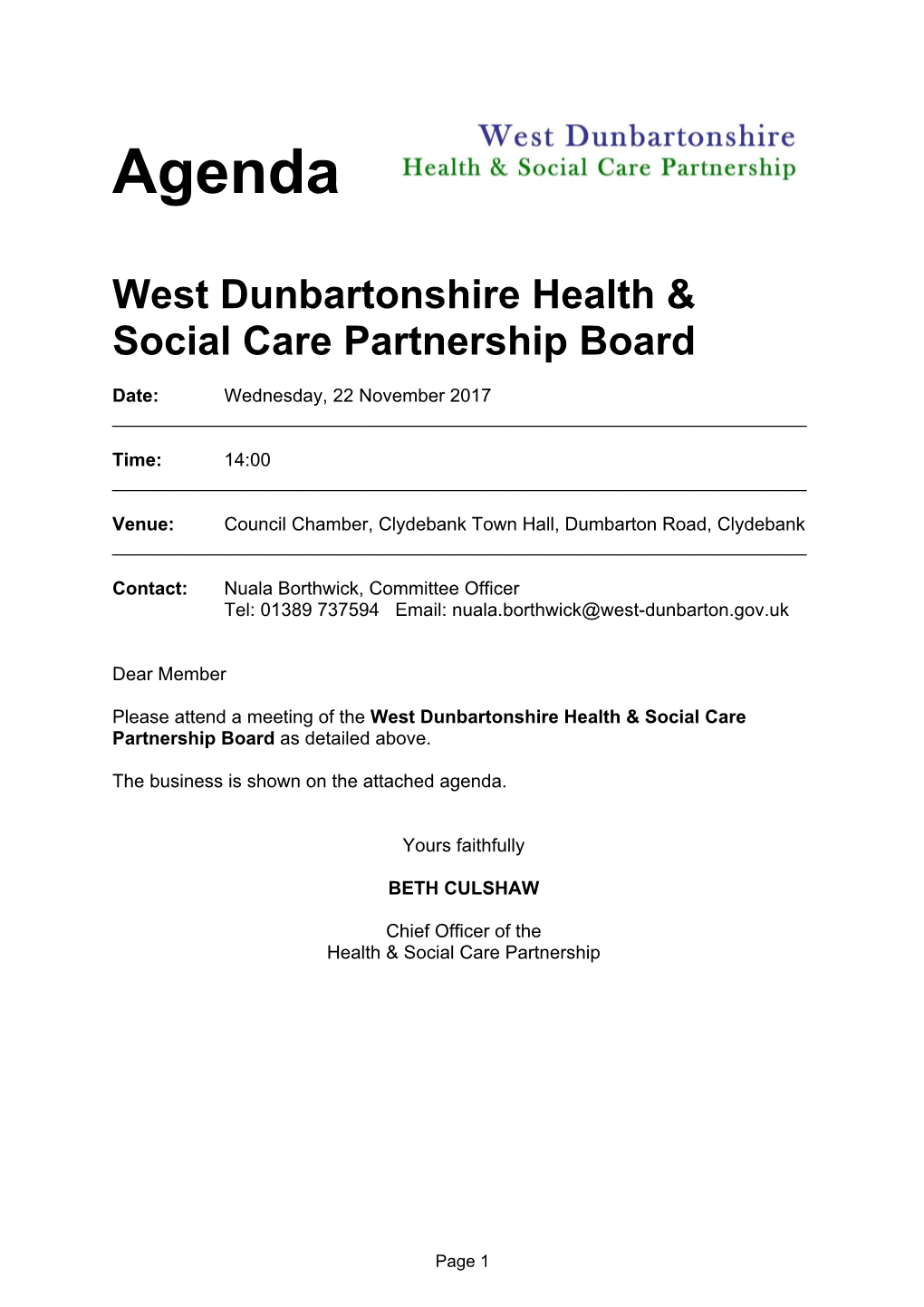 West Dunbartonshire Health & Social Care Partnership Board