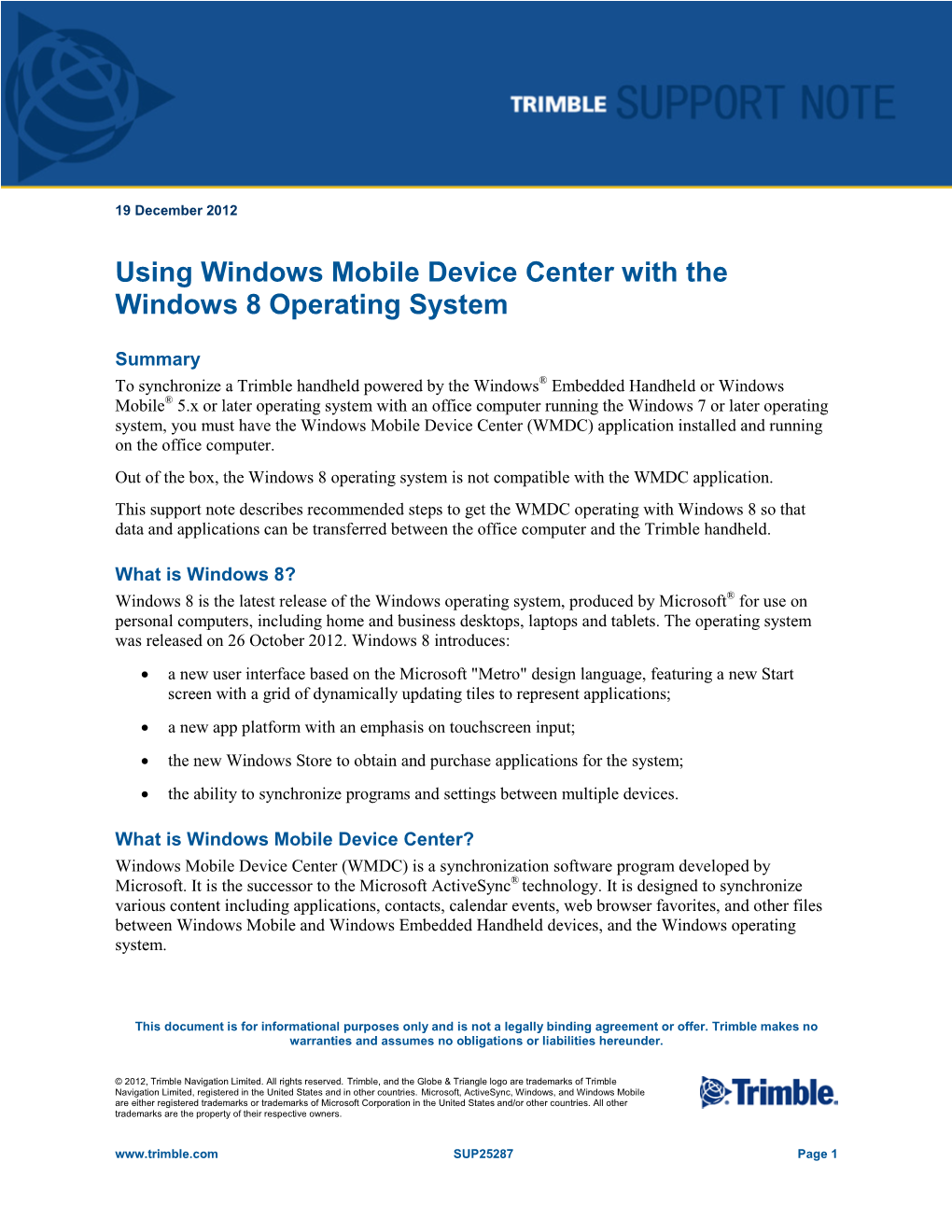 Using Windows Mobile Device Center with the Windows 8 Operating System