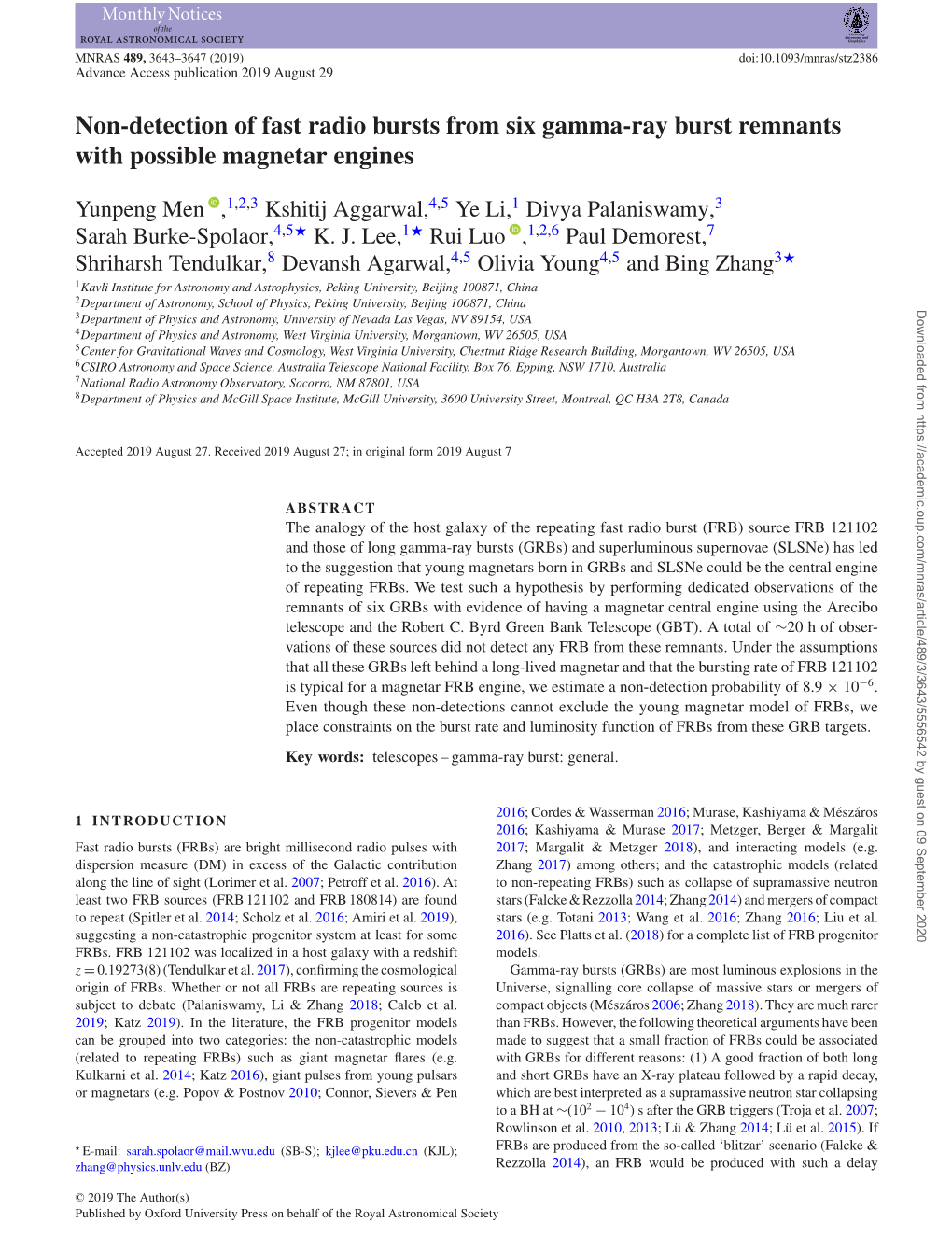 Non-Detection of Fast Radio Bursts from Six Gamma-Ray Burst Remnants with Possible Magnetar Engines