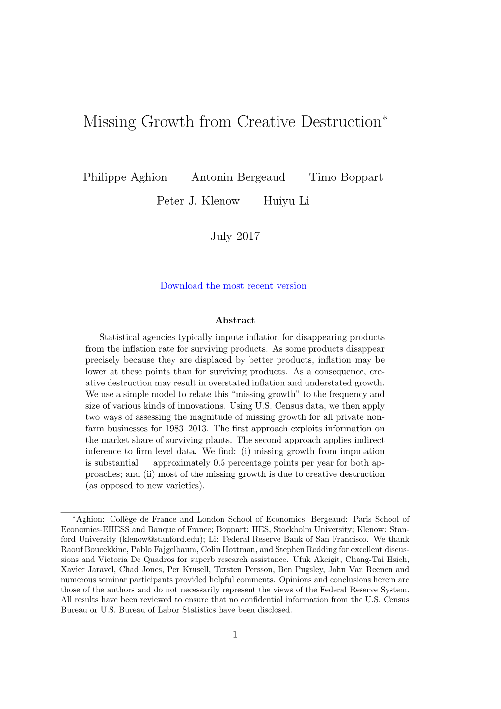 Missing Growth from Creative Destruction∗